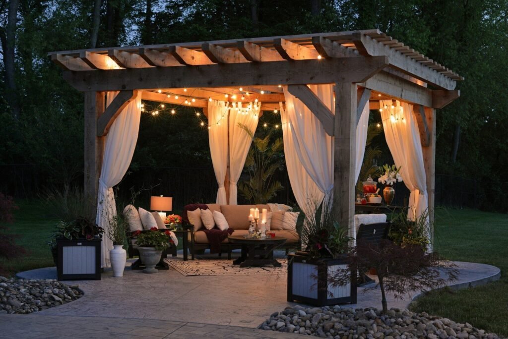 6 DIY Projects That Instantly Improve Your Space 1 photo of gazebo with curtain and string lights