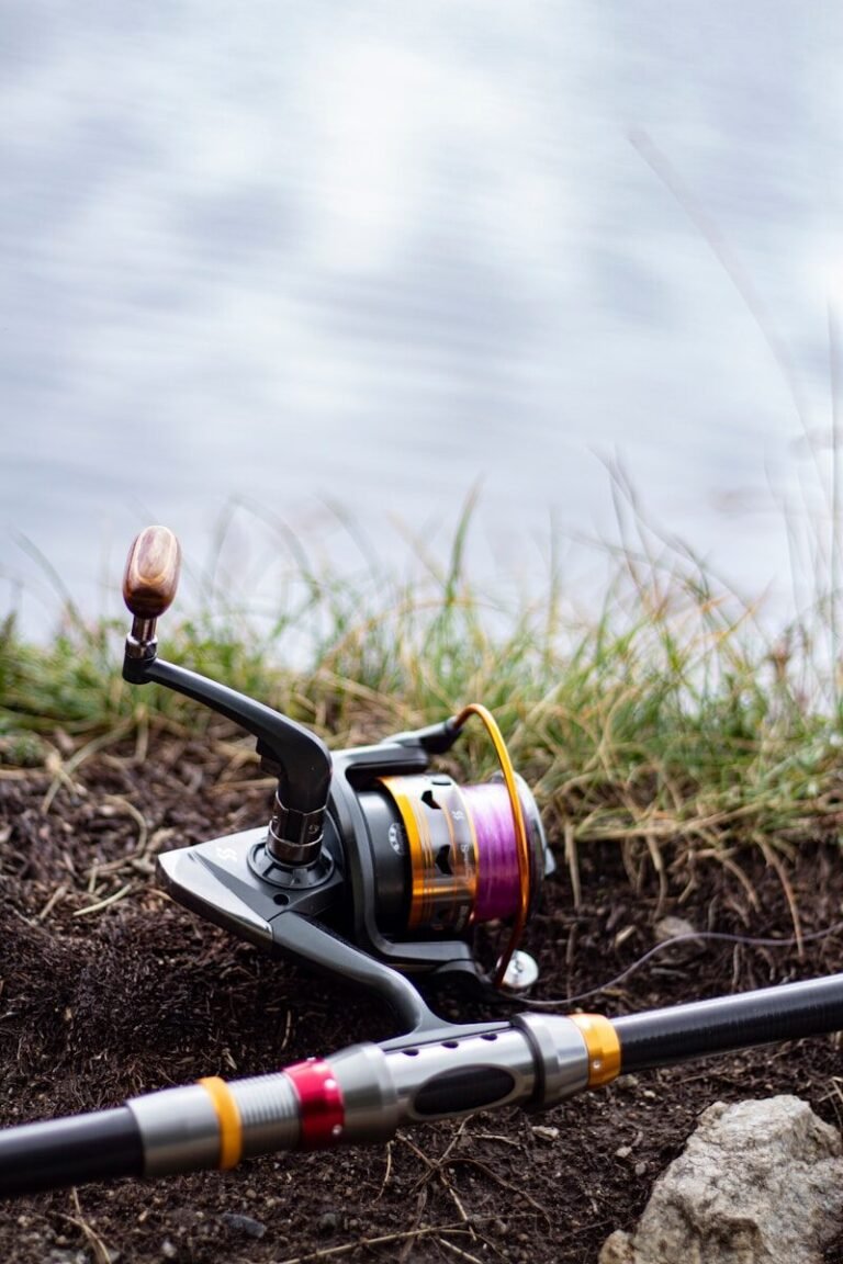 fishing gear trends; black and silver fishing reel on brown soil