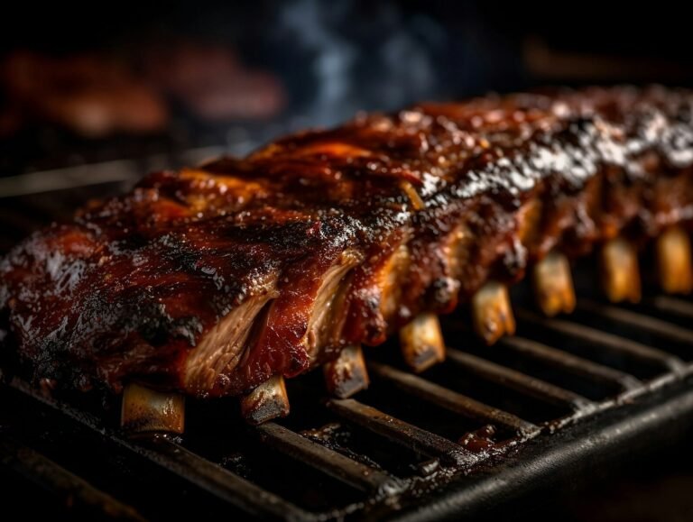 a rack of ribs cooking on a grill; Smoke Ribs Like a Backyard Pitmaster