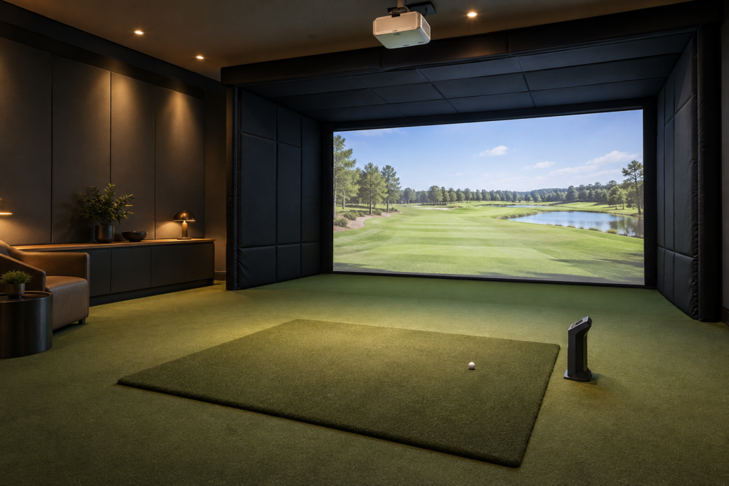 Golf Net vs. Impact Screen: Which Home Practice Setup Fits Your Space? 3 Golf Net vs. Impact Screen; Spacious home golf simulator setup