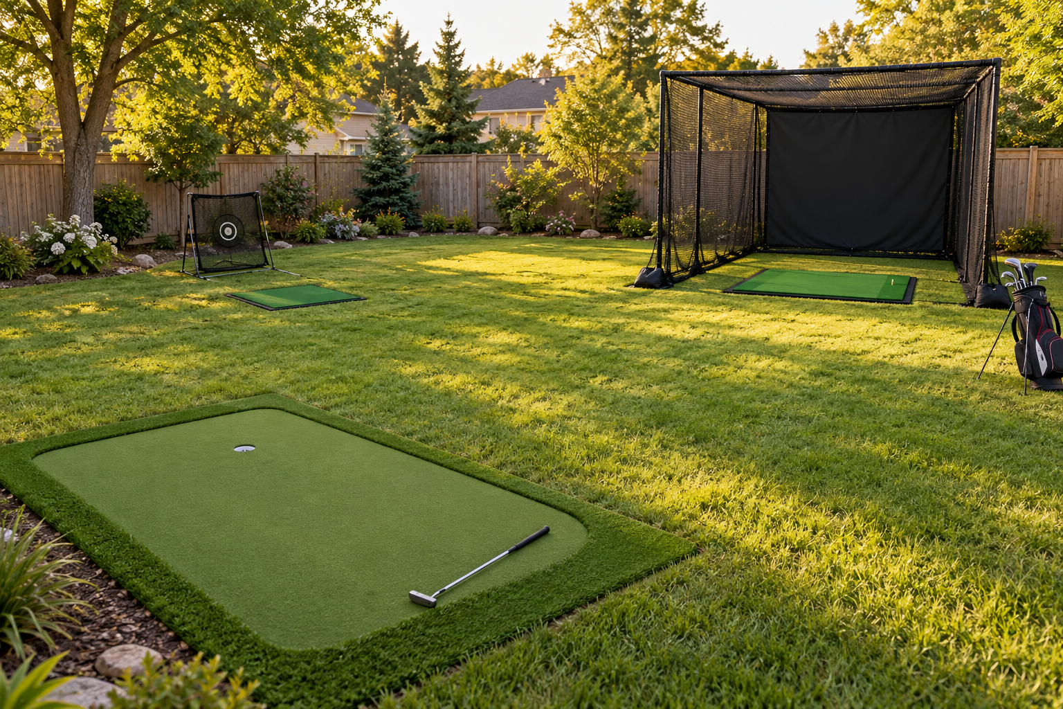 Three-zone backyard golf practice; Home Golf Practice Area